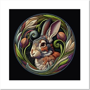 Bunny in Tulips Swirl Posters and Art